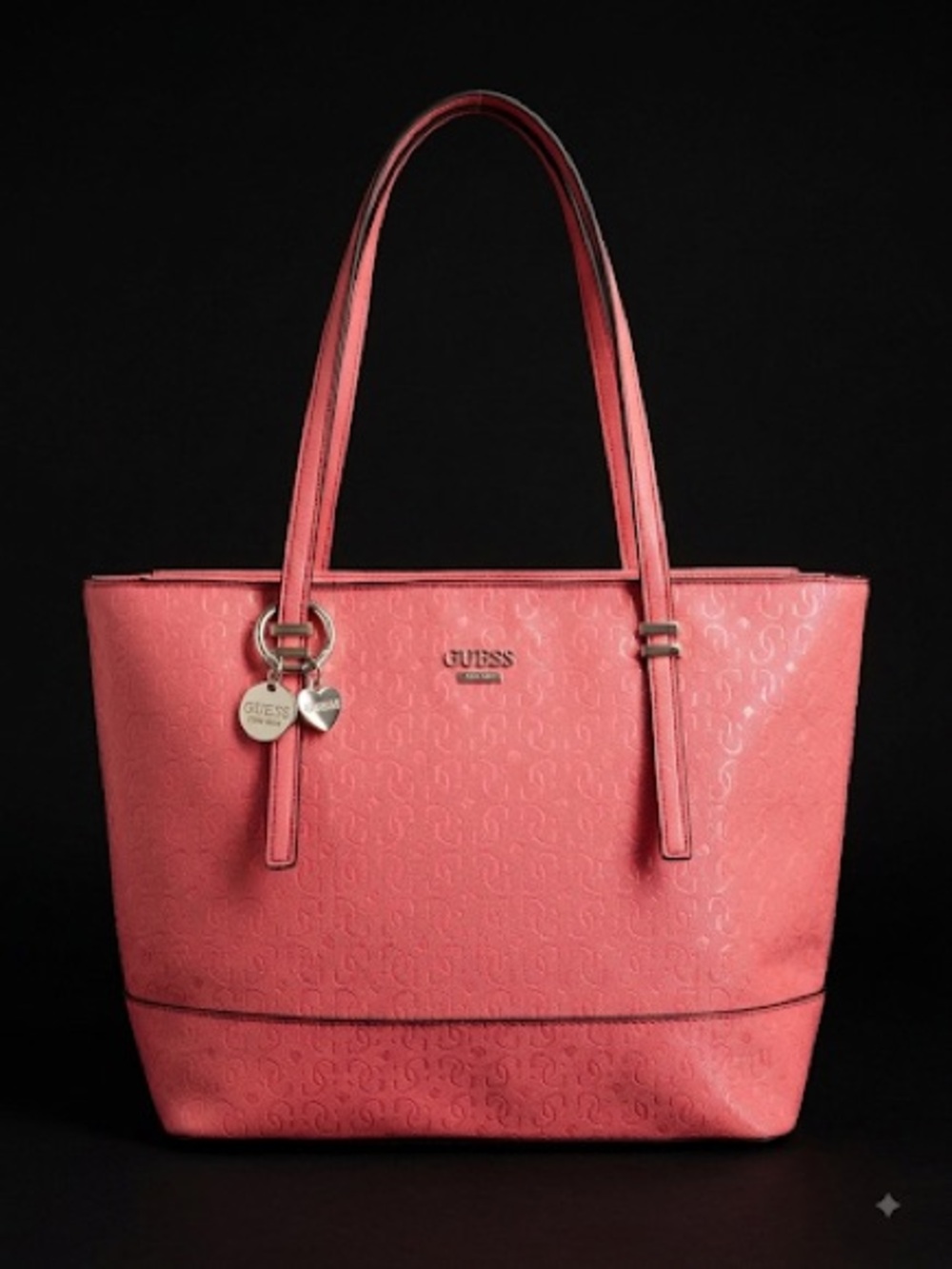 GUESS Coral-Pink Logo Embossed Tote